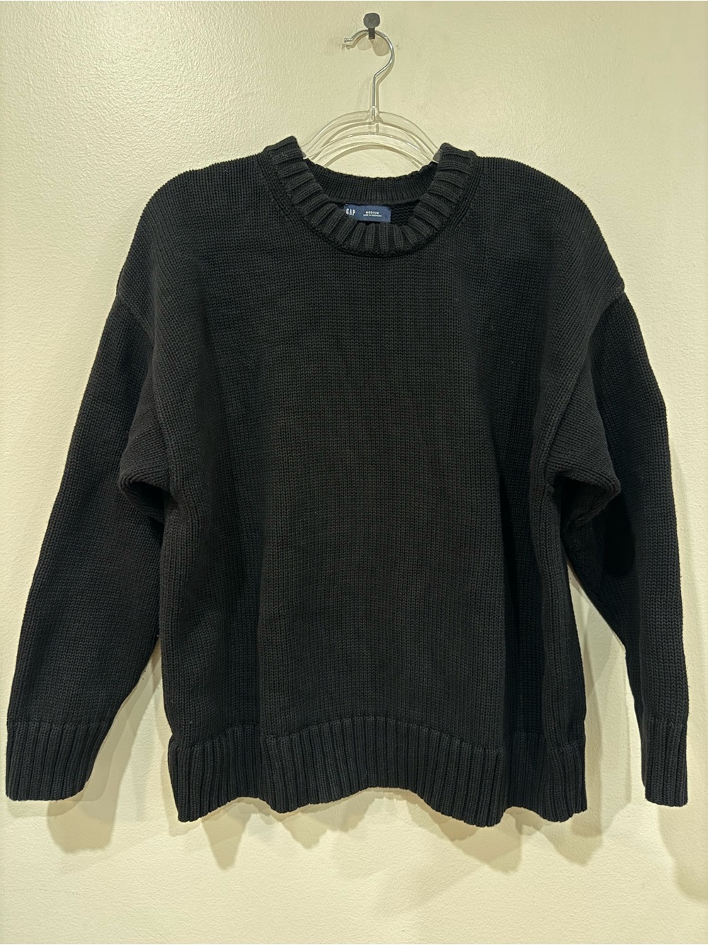 GAP Black Cotton Shaker Stitch Oversized Crewneck Sweater Medium